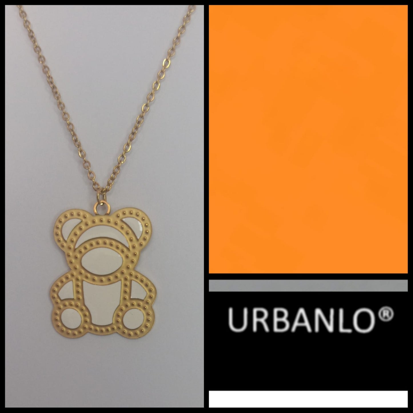 Collana in Acciaio dorato con pendente ad orsetto bianco e dorato