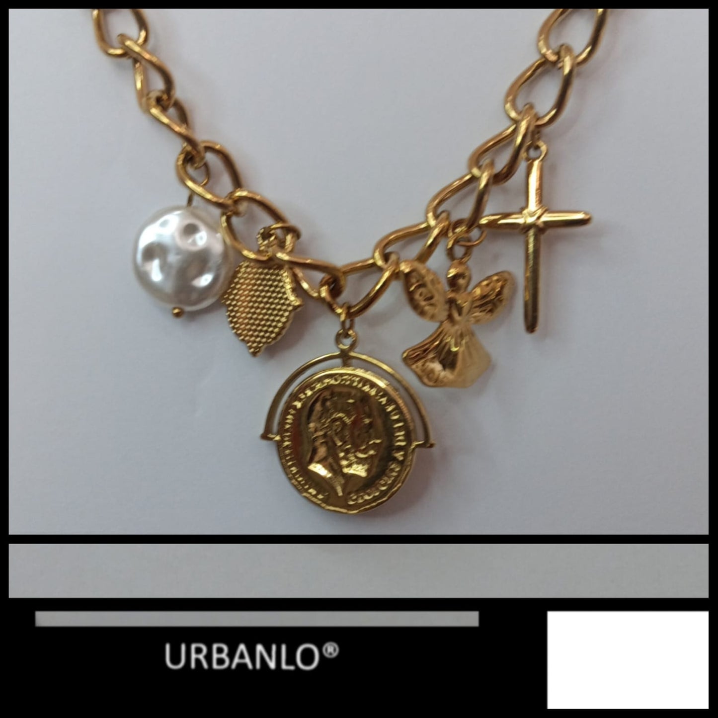 Bracciale in Acciaio dorato a catena con ciondoli