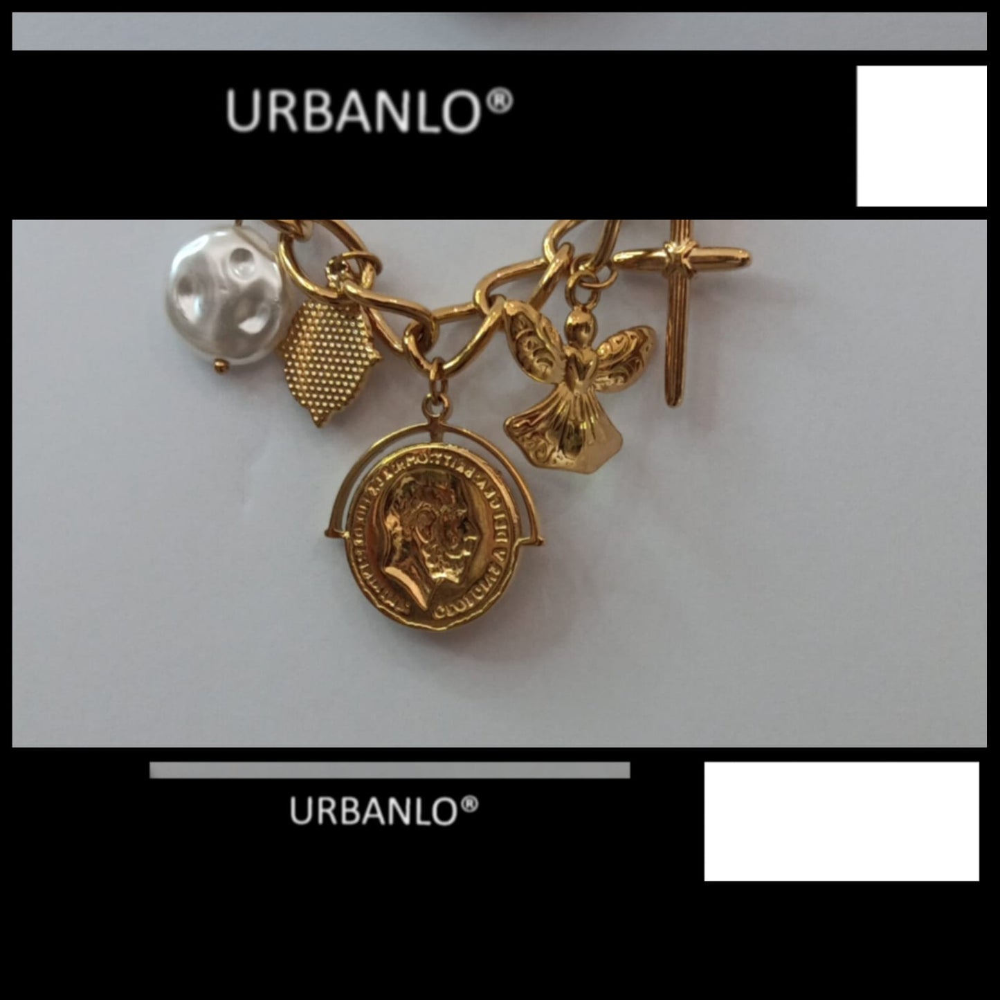 Bracciale in Acciaio dorato a catena con ciondoli
