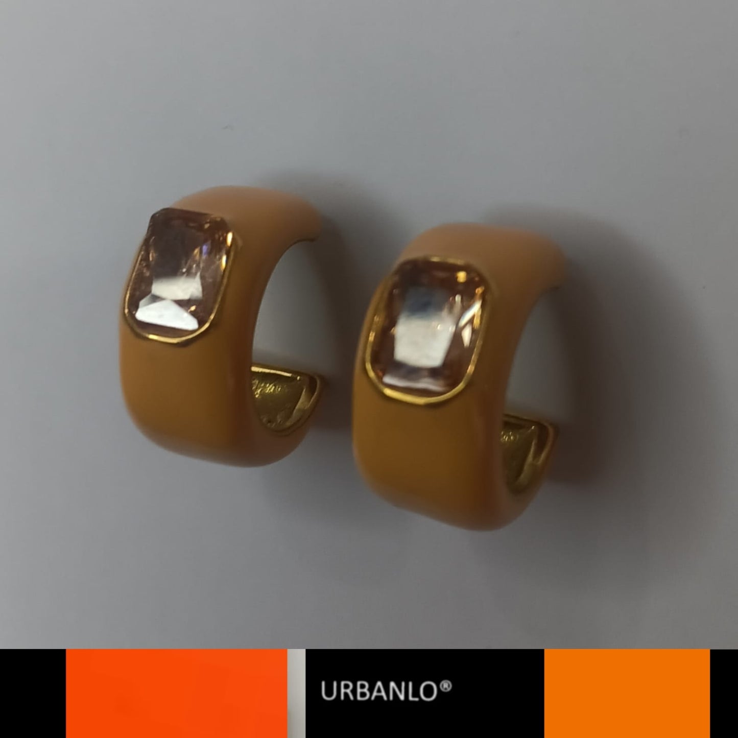 Orecchini in Acciaio con pietre color ambra e base arancio