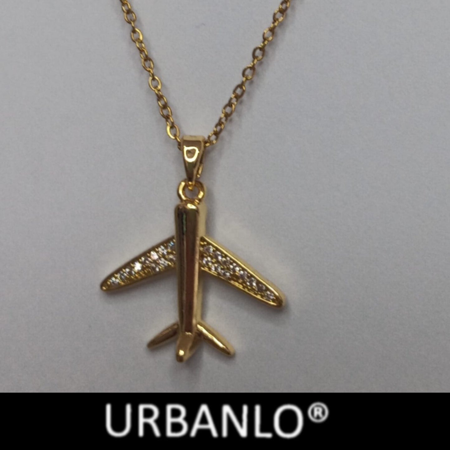Collana in Acciaio dorato con pendente a forma di aereo