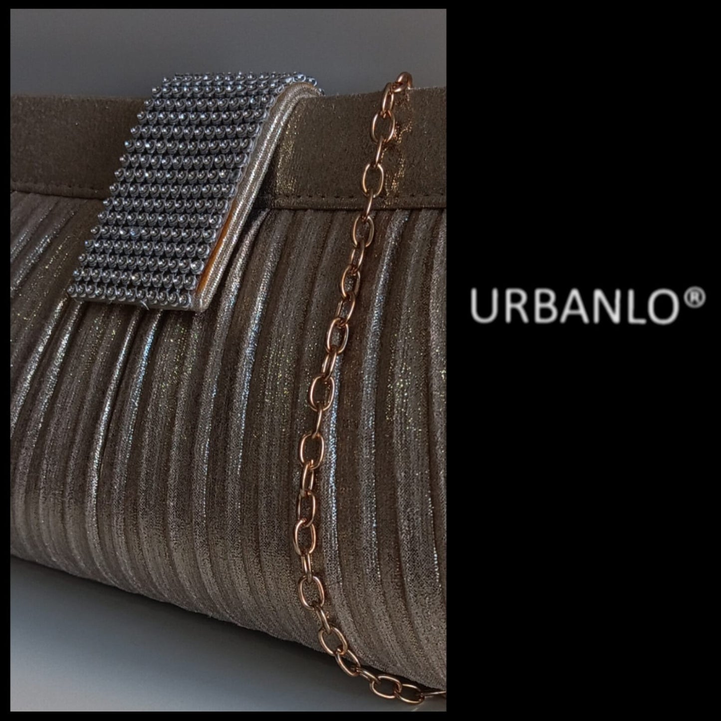 Pochette dorata plissettata con chiusura in strass