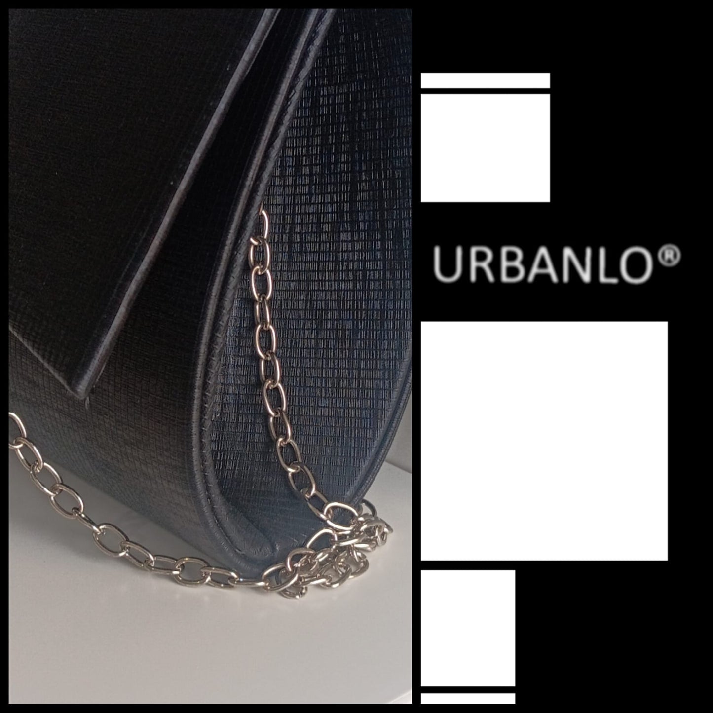 Pochette nera trama striata con apertura inclinata nera