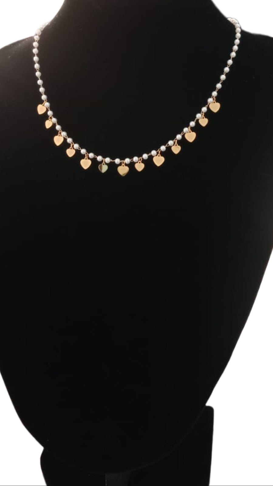 Collana in Acciaio con Perle e Cuori dorati