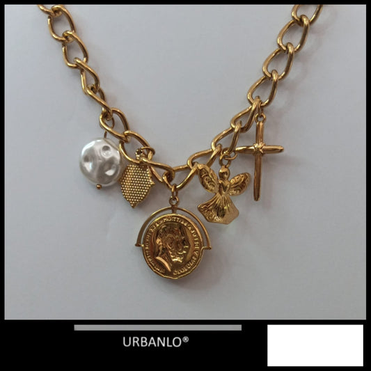 Bracciale in Acciaio dorato  a catena con ciondoli