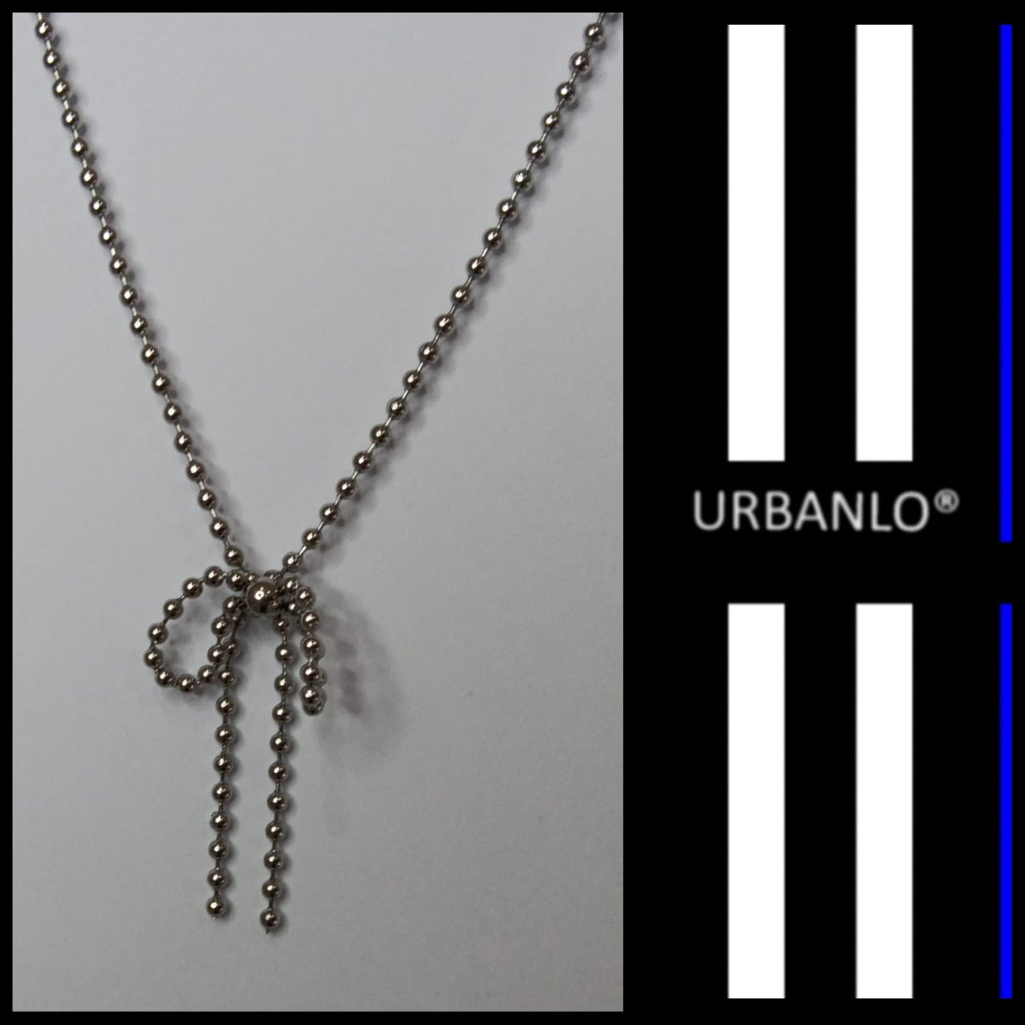 Collana in Acciaio con catena a pallini e pendente a fiocco