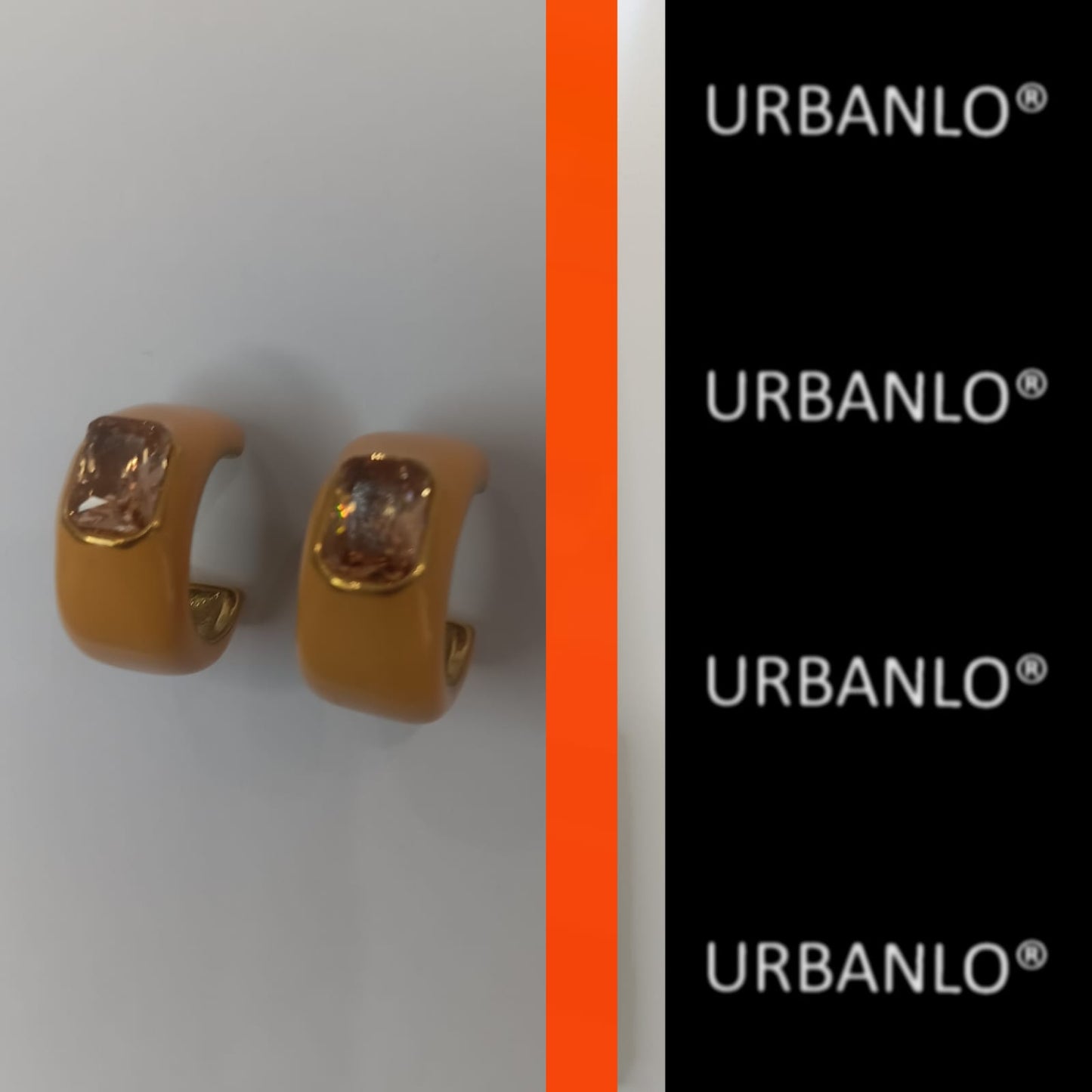 Orecchini in Acciaio con pietre color ambra e base arancio