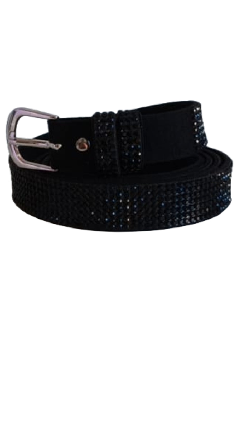 Cinta Ecopelle  media strass fibbia color argento nera