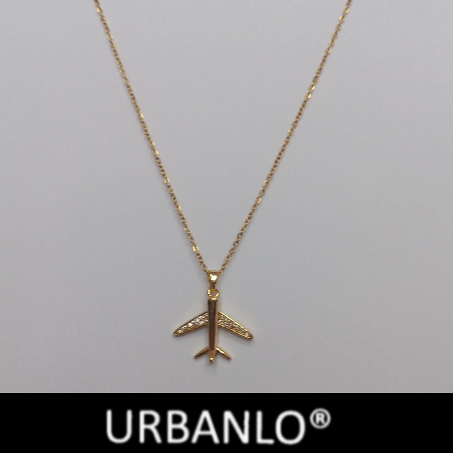 Collana in Acciaio dorato con pendente a forma di aereo