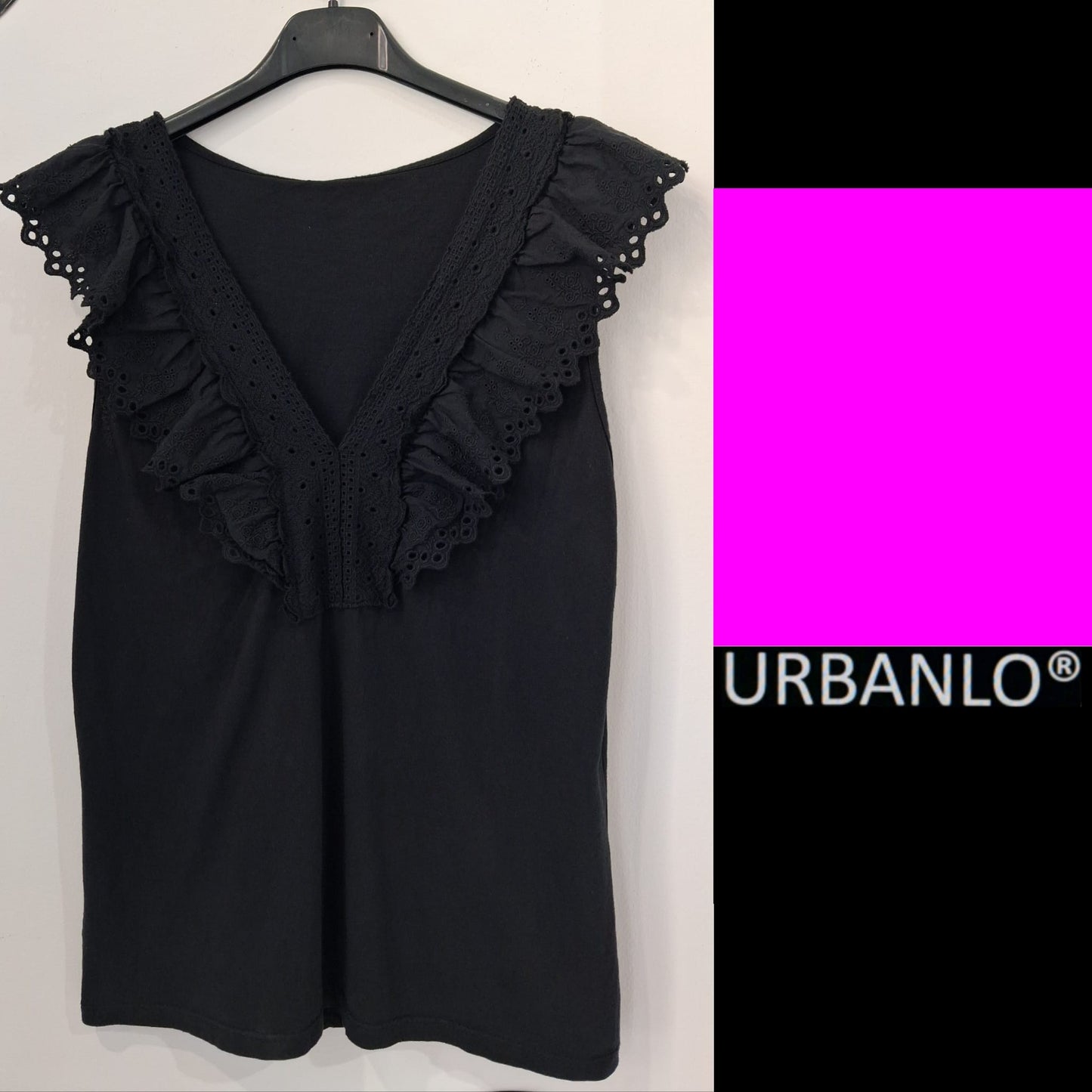 Maglia a punta in cotone ricamata nera