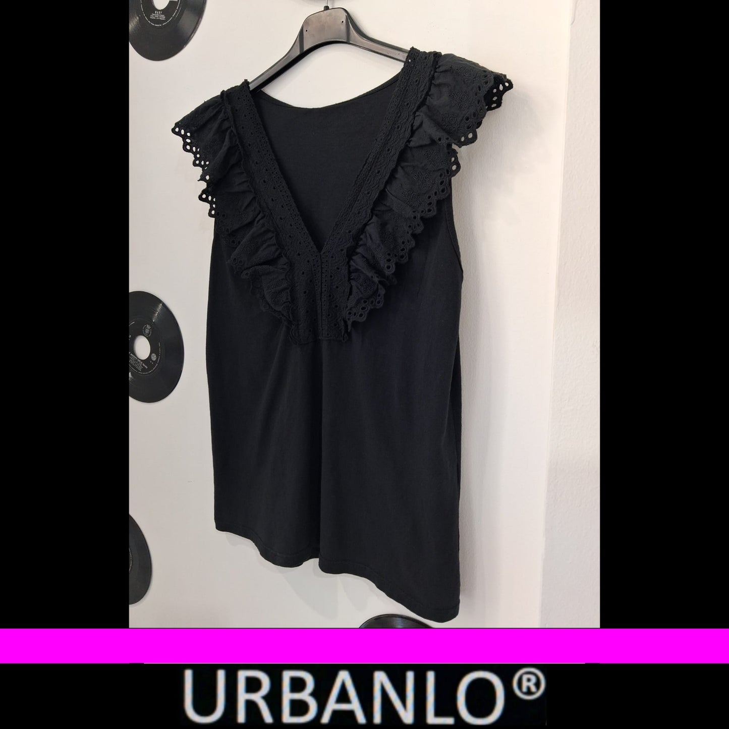 Maglia a punta in cotone ricamata nera