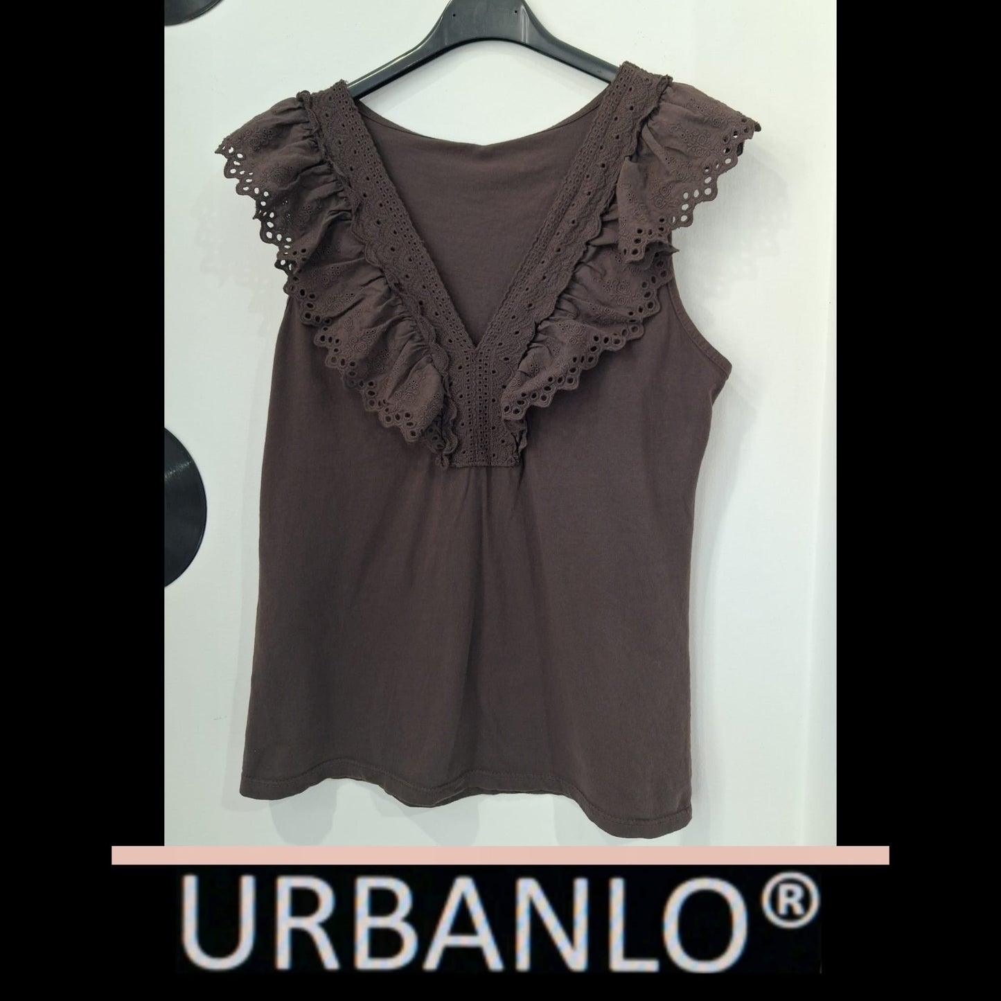 Maglia a punta in cotone ricamata nera